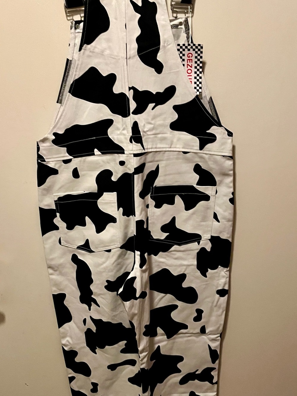 Overalls Black  & White Cow Print Women's Overalls - Picture 3 of 6